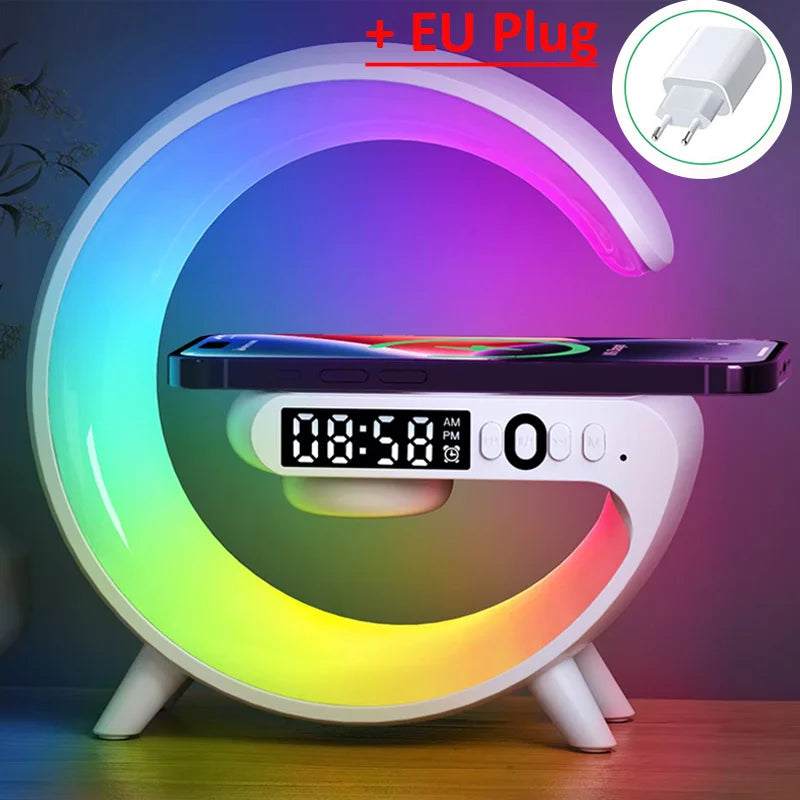 AuraCharge Station™ — 6-in-1 Wireless Charger with Speaker & RGB Night Light