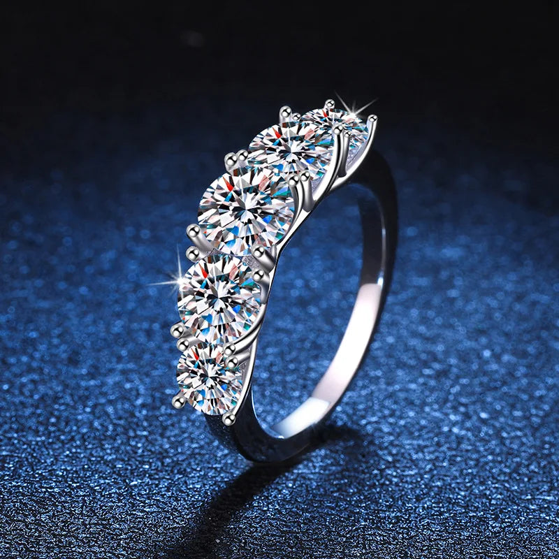 LustraLux™ 18K Gold-Plated 3.6CT Moissanite Ring – 5 Stone S925 Sterling Silver Wedding Band | Certified GRA Diamond Shine