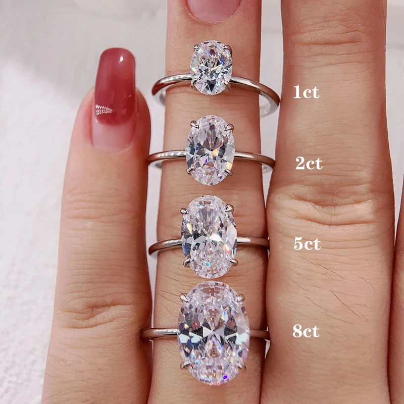 ZircoShine™ 925 Sterling Silver Oval-Cut Zircon Ring – 1–8CT Sparkling Engagement & Wedding Band | Luxury Fine Jewelry for Women