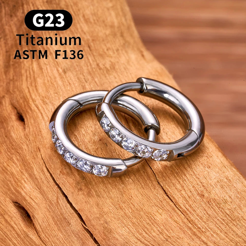 2–20PCS G23 Titanium Hoop Earrings – Hypoallergenic CZ Hinged Nose & Ear Rings for Tragus, Helix, Cartilage & Daith Piercings