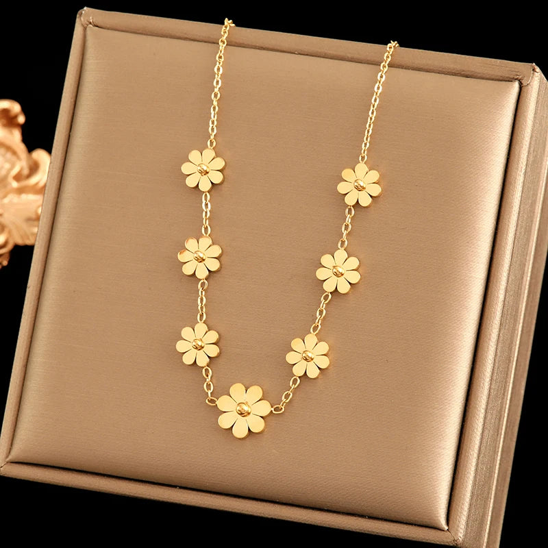 daisy jewelry set waterproof stainless steel jewelry fashion gift set floral accessories hypoallergenic jewelry for women GANEMLY necklace bracelet earring ring
