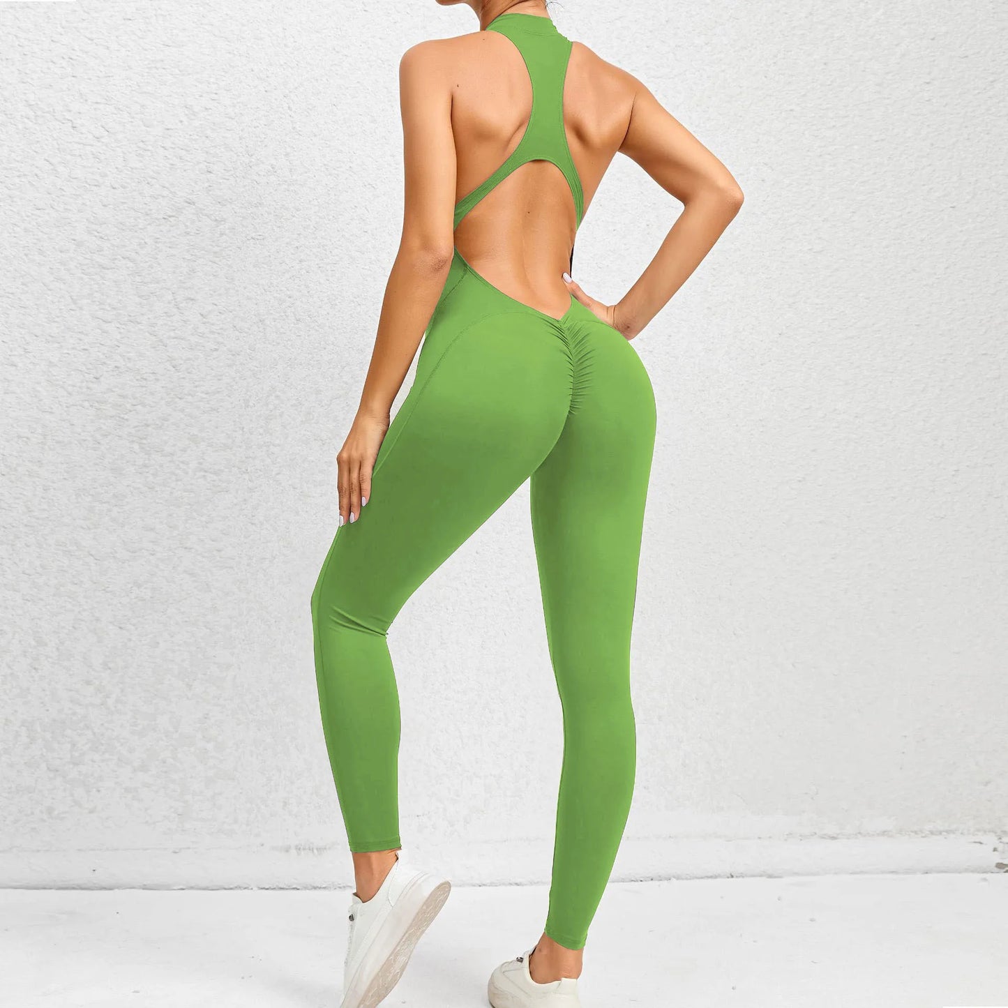 FlexFit™ Zipper Padded Yoga Romper – One-Piece Sleeveless Sports Bodysuit for Women
