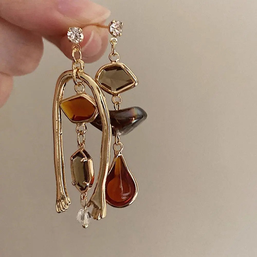 Vintage Abstract Art Asymmetric Drop Earrings – Humanoid Hand Statement Jewelry for Women