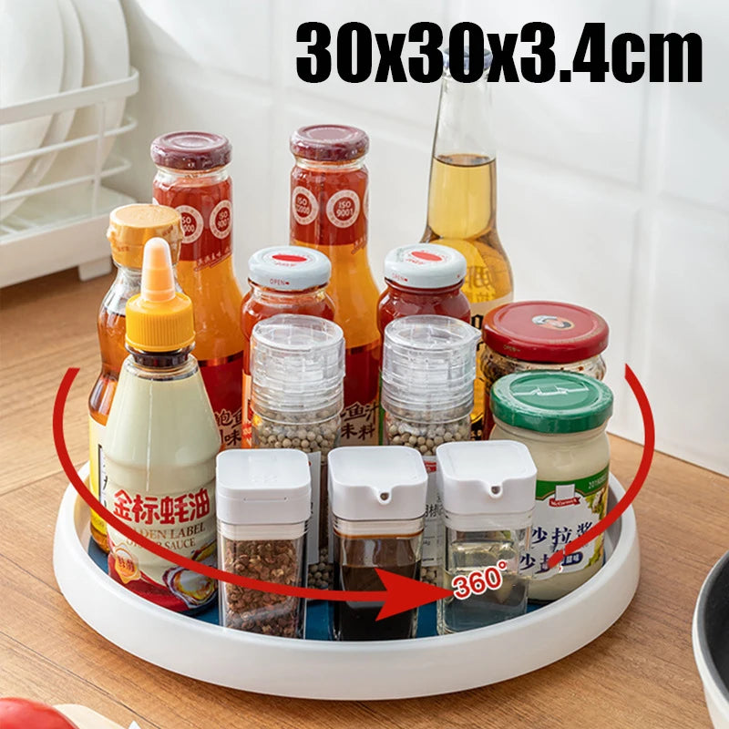 360° Rotatable Anti-Slip Condiment Storage Rack | Lazy Susan Organizer for Kitchen & Cabinet