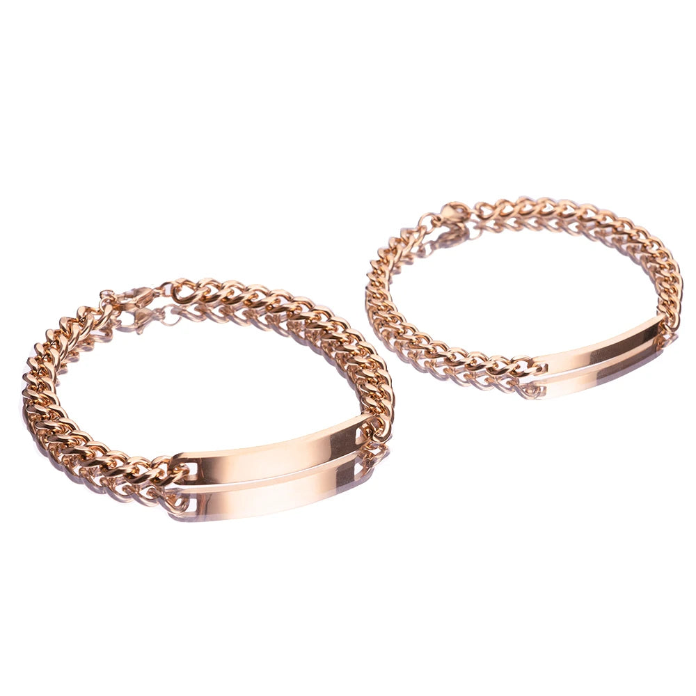 Personalized 2pcs Couple Bracelets – Custom Name Titanium Steel with 18K Gold Plating