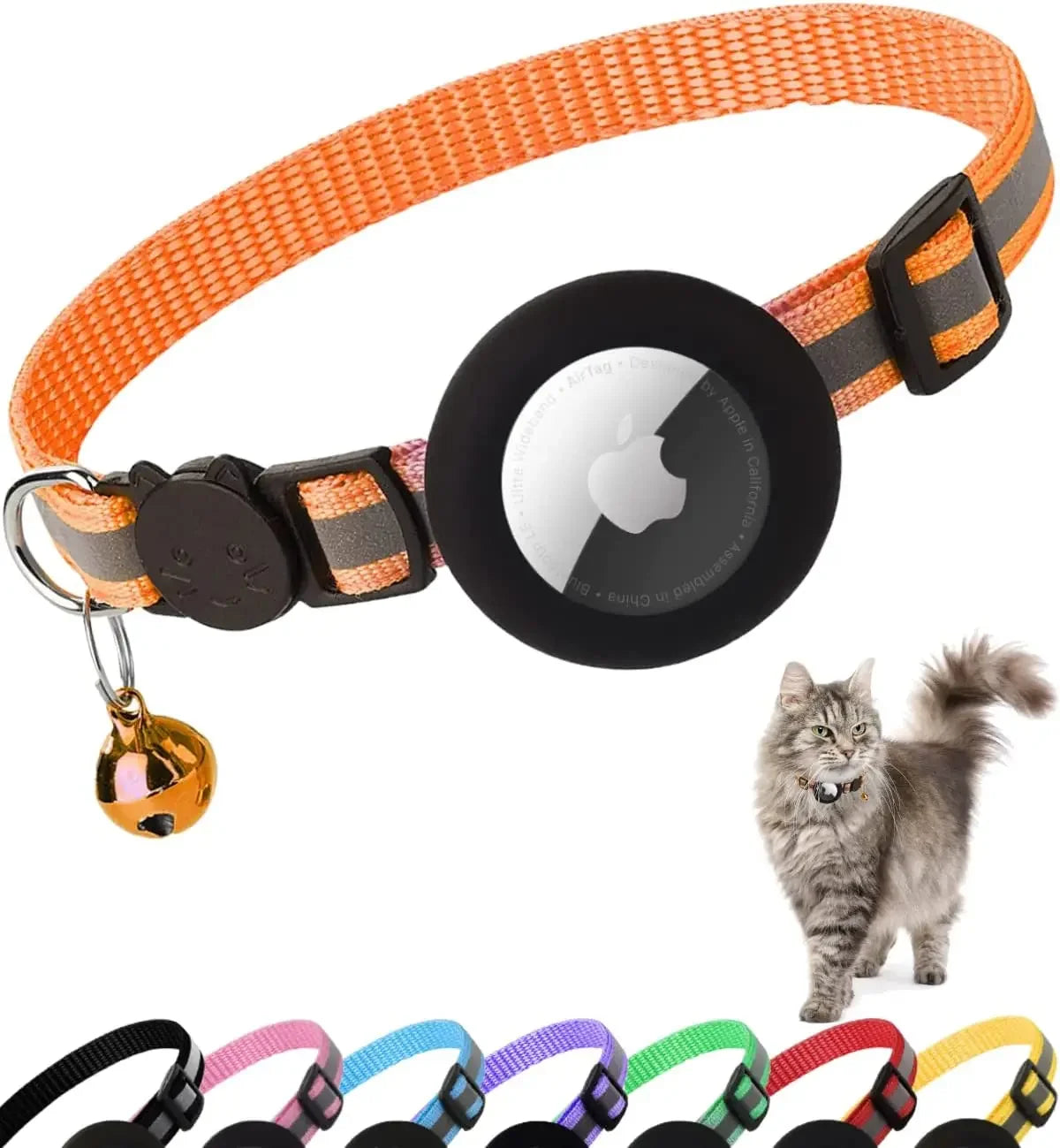 Reflective Breakaway Cat Collar with AirTag Holder & Bell – Safe, Stylish, and Smart Tracking