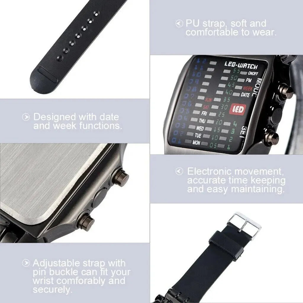 NeoTime™ Binary LED Watch – Futuristic Waterproof Timepiece