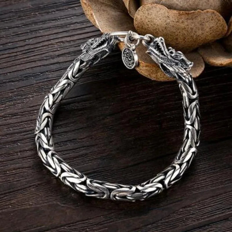 Vintage Silver Ethnic Dragon Cuff Bracelet – Bold Men’s Motorcycle & Street Style Jewelry