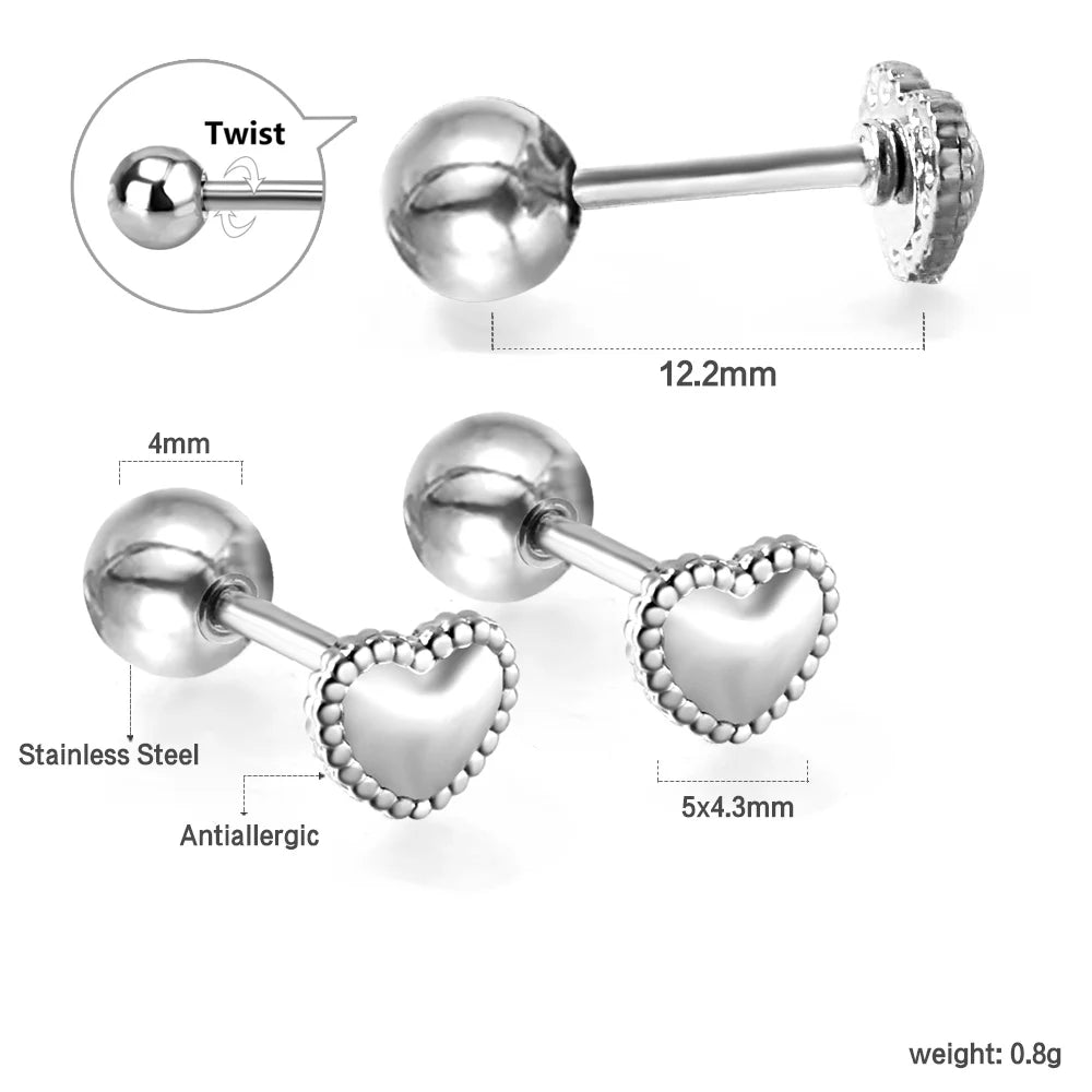 LUXUSTEEL Mini Cute Stud Earrings – Stainless Steel Heart, Butterfly, Rabbit Designs for Women & Girls | Helix & Cartilage Piercing Jewelry