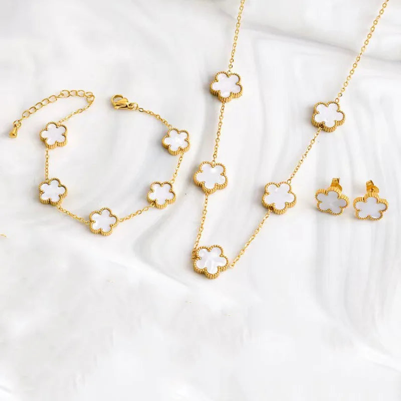 BloomFlip™ Reversible 5-Petal Flower Jewelry Set – Stainless Steel Necklace, Bracelet & Earrings (2-in-1 Wear)
