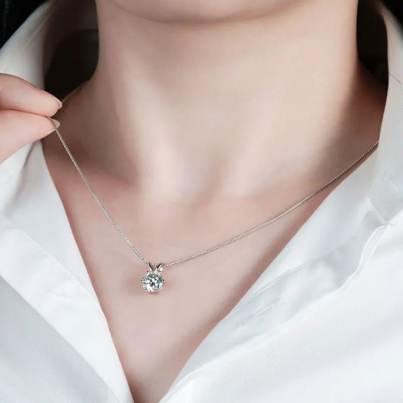 Classic Moissanite Pendant Necklace | 0.5CT–5CT | GRA Certified | 925 Sterling Silver