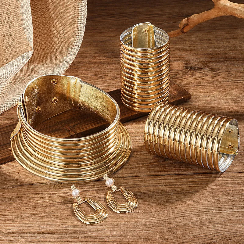AfriChic™ 5-Piece Vintage African Leather Jewelry Set – Tribal Choker, Bracelet & Earrings Gift Set for Women