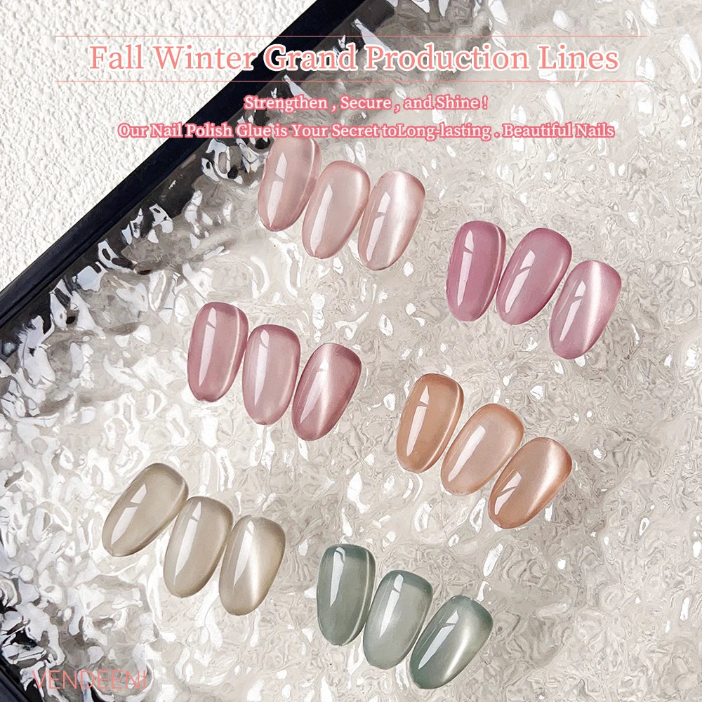 Vendeeni™ 6-Color Magnetic Cat Eye Gel Polish Set – Pink Crystal Shine UV/LED Soak-Off with Display Board