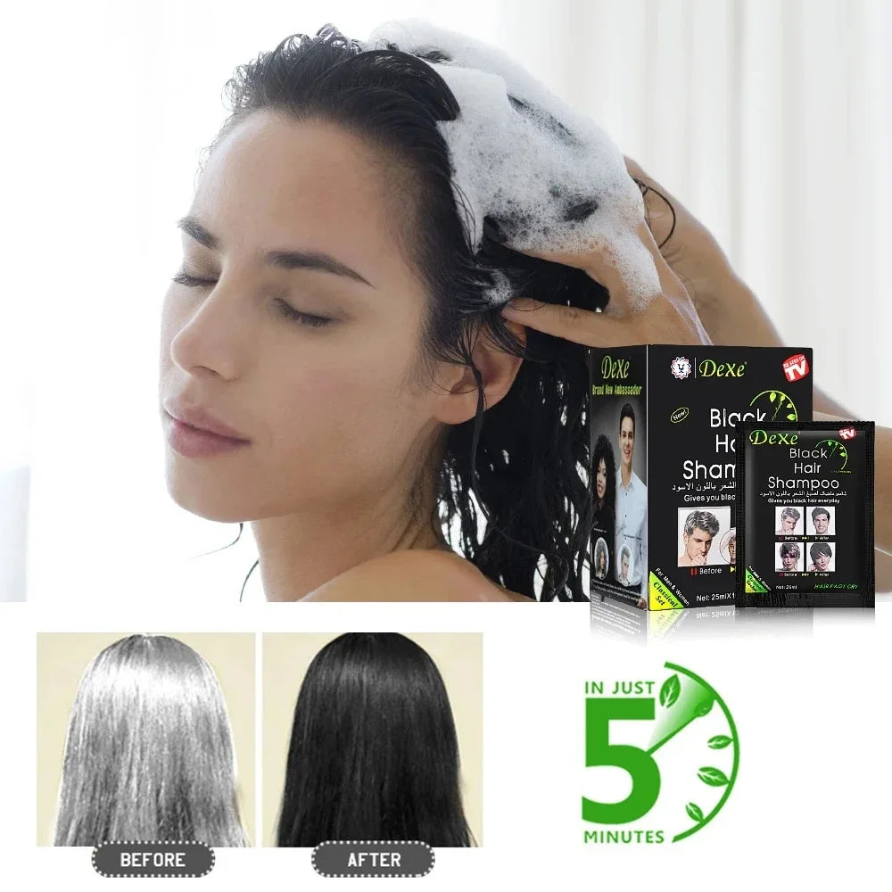 Dexe™ 5-Min Fast Black Hair Shampoo – Herbal Hair Dye with Instant Color Restoration (10-Pack)