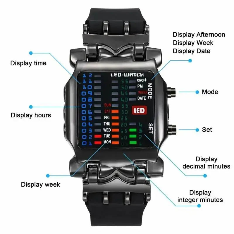 NeoTime™ Binary LED Watch – Futuristic Waterproof Timepiece
