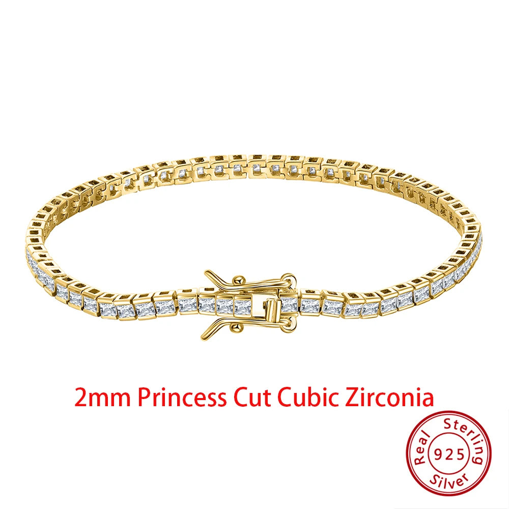 Rinntin 925 Sterling Silver Tennis Bracelet – Luxury Clear Zirconia Chain for Women (1.5/2/3mm Options)