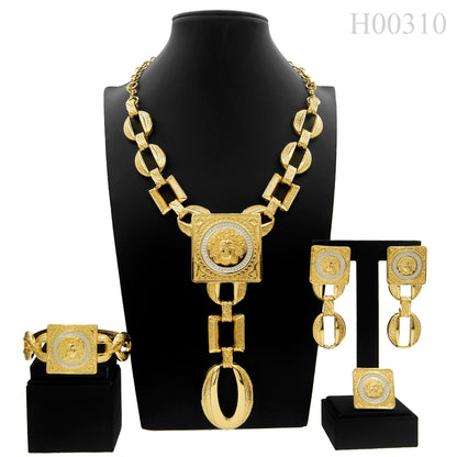 Face Charm Elegance: 3-Piece Ladies Jewelry Set – Pendant Necklace, Statement Earrings & Square Ring