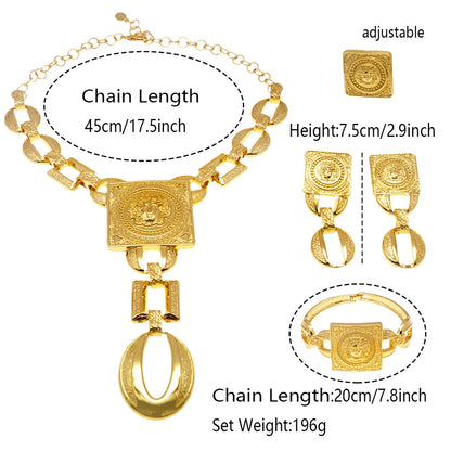 Face Charm Elegance: 3-Piece Ladies Jewelry Set – Pendant Necklace, Statement Earrings & Square Ring