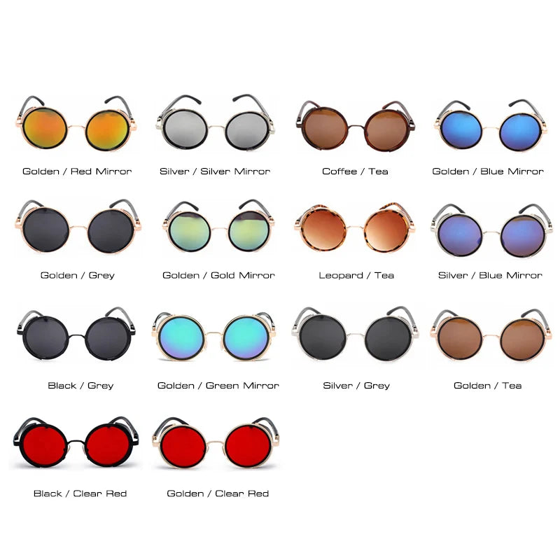 SHAUNA™ Vintage Round Steampunk Sunglasses – Unisex Retro Punk UV400 Designer Eyewear