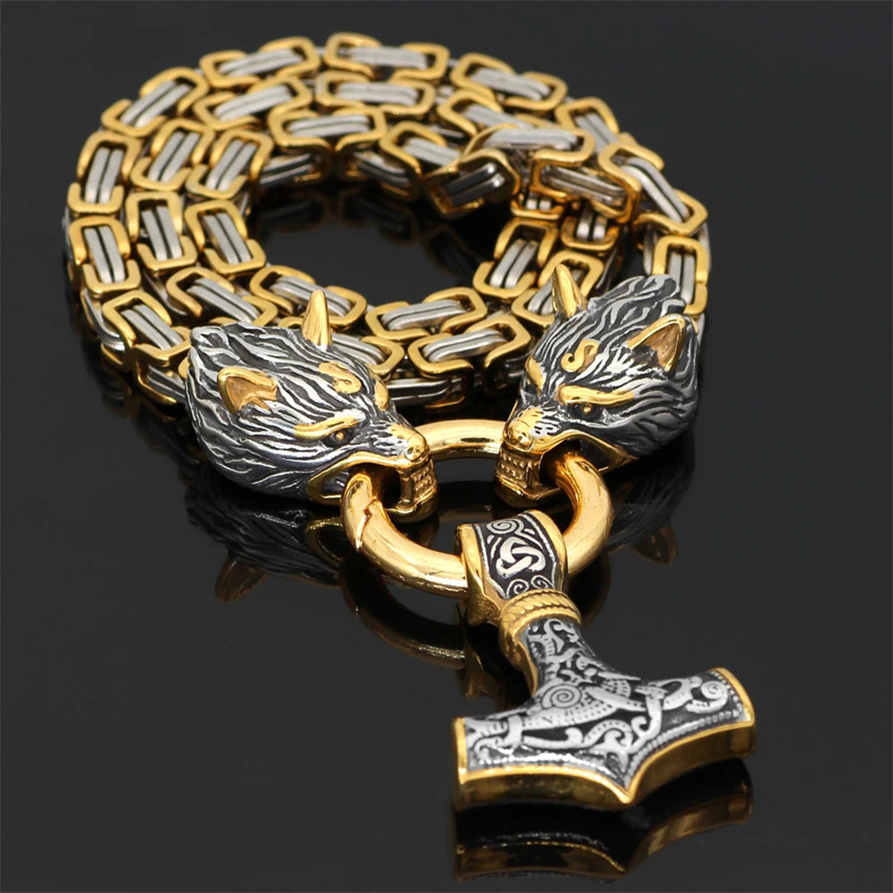 Nordic Viking Wolf Head Necklace | Norse Rune Amulet Stainless Steel Pendant for Men