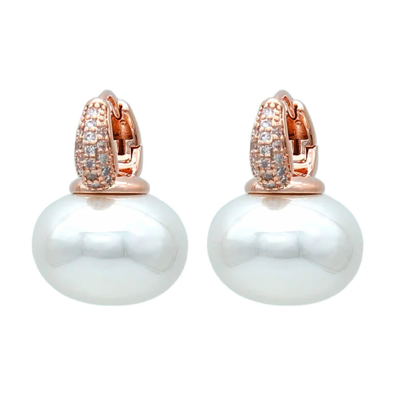 S&Z DESIGN Elegant Bread Round Pearl Dangle Earrings – Cubic Zirconia Wedding Jewelry Gift for Women