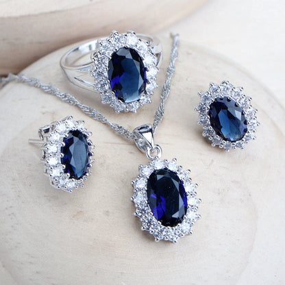 Celestial Blue Bridal Set – 925 Sterling Silver Wedding Jewelry with Blue Zirconia Stones