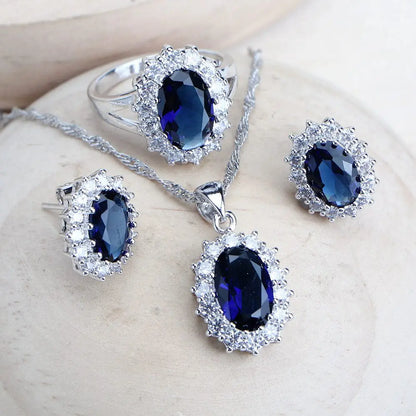 Celestial Blue Bridal Set – 925 Sterling Silver Wedding Jewelry with Blue Zirconia Stones