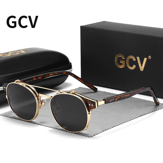 GCV™ Gothic Retro Steampunk Sunglasses – Double Layer Polarized Lens, Acetate Frame, Blu-Ray Filter, Unisex