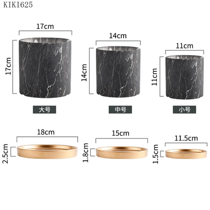 Marbella™ European Marble Ceramic Planter – Gold Tray Succulent Pot for Home & Garden