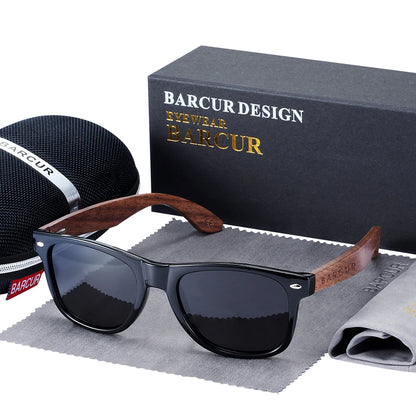 BARCUR™ Premium Black Walnut Wood Polarized Sunglasses for Men – UV400 Square Frame Eyewear + Gift Box