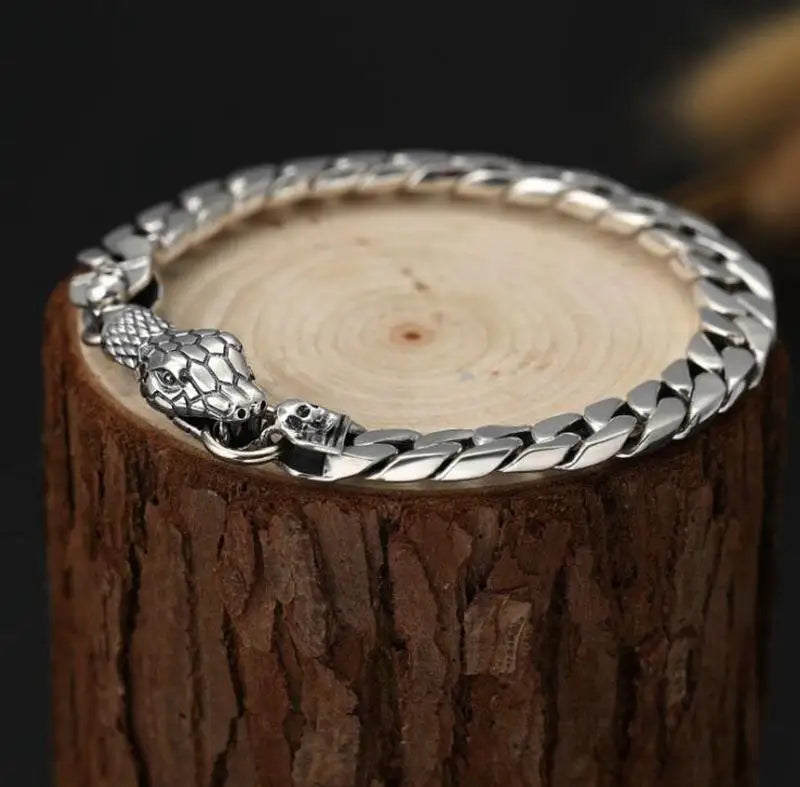 Vintage Silver Ethnic Dragon Cuff Bracelet – Bold Men’s Motorcycle & Street Style Jewelry