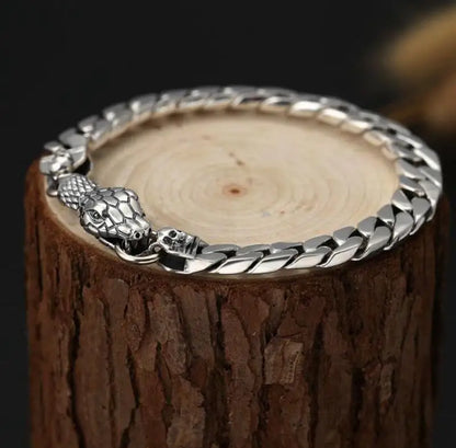 Vintage Silver Ethnic Dragon Cuff Bracelet – Bold Men’s Motorcycle & Street Style Jewelry