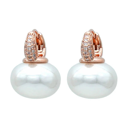 S&Z DESIGN Elegant Bread Round Pearl Dangle Earrings – Cubic Zirconia Wedding Jewelry Gift for Women