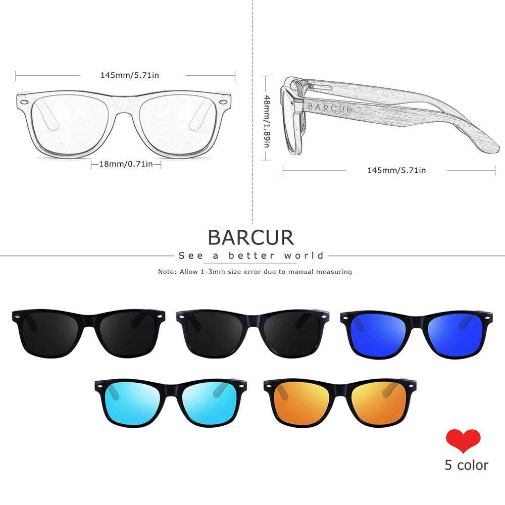BARCUR™ Premium Black Walnut Wood Polarized Sunglasses for Men – UV400 Square Frame Eyewear + Gift Box