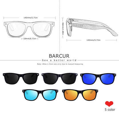 BARCUR™ Premium Black Walnut Wood Polarized Sunglasses for Men – UV400 Square Frame Eyewear + Gift Box