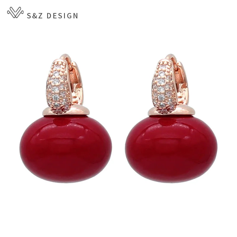 S&Z DESIGN Elegant Bread Round Pearl Dangle Earrings – Cubic Zirconia Wedding Jewelry Gift for Women