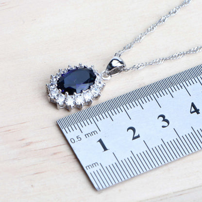 Celestial Blue Bridal Set – 925 Sterling Silver Wedding Jewelry with Blue Zirconia Stones