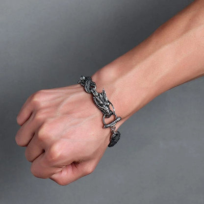 Vintage Silver Ethnic Dragon Cuff Bracelet – Bold Men’s Motorcycle & Street Style Jewelry