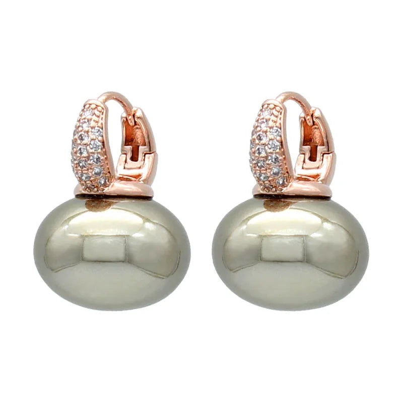 S&Z DESIGN Elegant Bread Round Pearl Dangle Earrings – Cubic Zirconia Wedding Jewelry Gift for Women