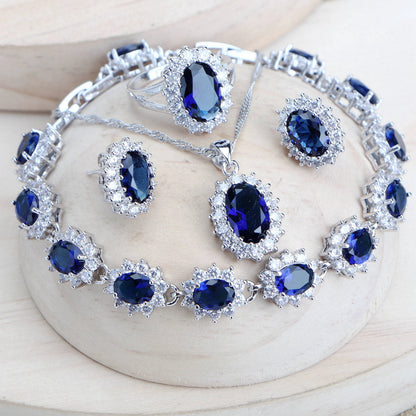 Celestial Blue Bridal Set – 925 Sterling Silver Wedding Jewelry with Blue Zirconia Stones