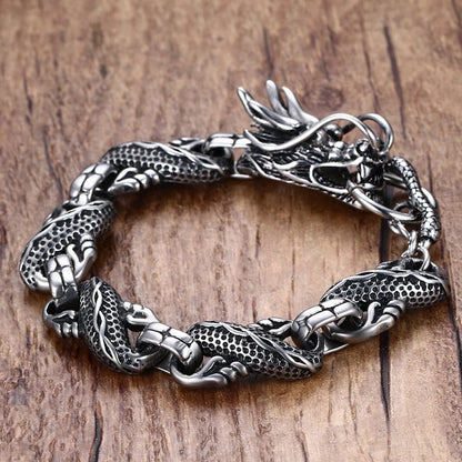 Vintage Silver Ethnic Dragon Cuff Bracelet – Bold Men’s Motorcycle & Street Style Jewelry