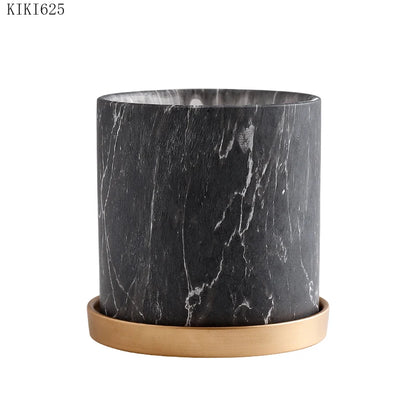 Marbella™ European Marble Ceramic Planter – Gold Tray Succulent Pot for Home & Garden