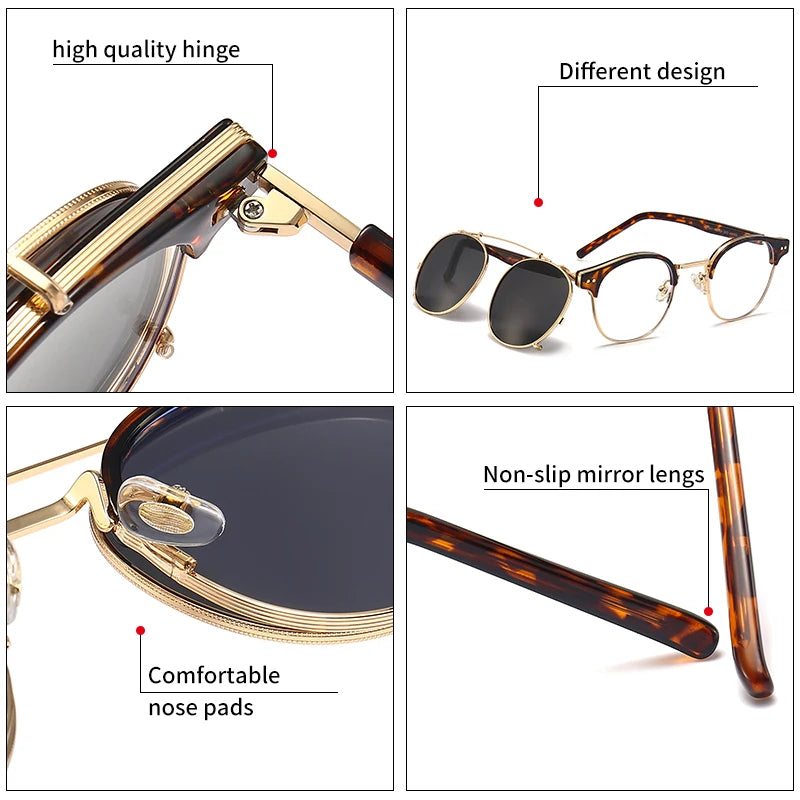 GCV™ Gothic Retro Steampunk Sunglasses – Double Layer Polarized Lens, Acetate Frame, Blu-Ray Filter, Unisex