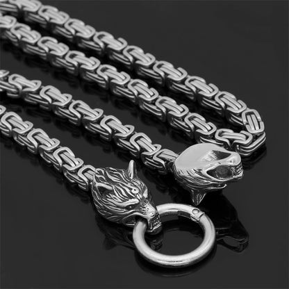 Nordic Viking Wolf Head Necklace | Norse Rune Amulet Stainless Steel Pendant for Men
