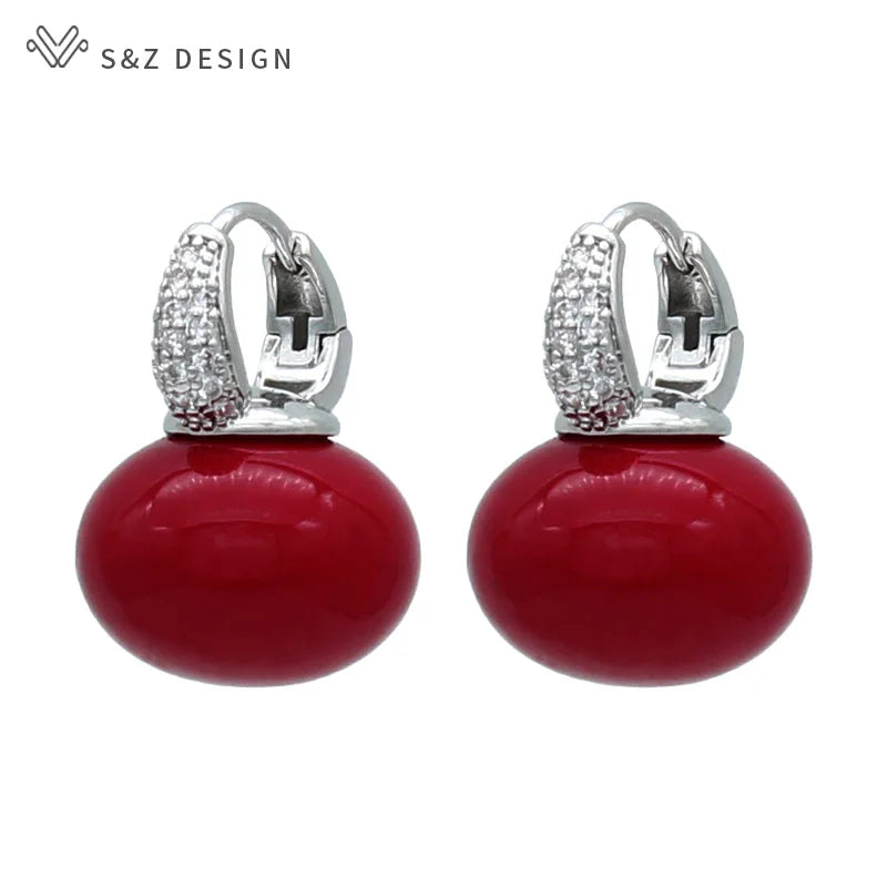 S&Z DESIGN Elegant Bread Round Pearl Dangle Earrings – Cubic Zirconia Wedding Jewelry Gift for Women