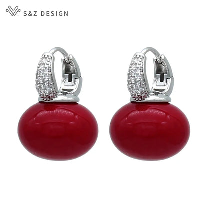 S&Z DESIGN Elegant Bread Round Pearl Dangle Earrings – Cubic Zirconia Wedding Jewelry Gift for Women