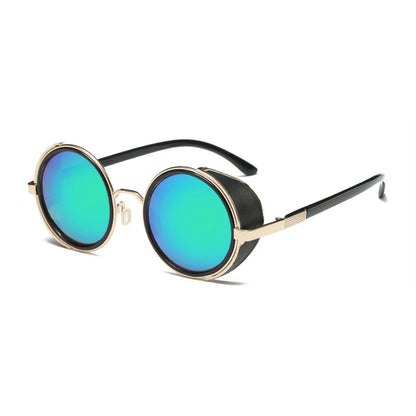 Retro Steampunk Round Sunglasses – Metal Shield Designer Eyewear for Men & Women | UV400 Mirror Lens Fashion Glasses