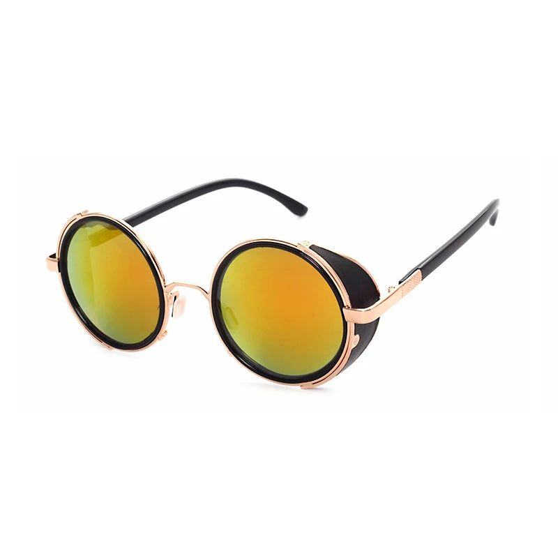 Retro Steampunk Round Sunglasses – Metal Shield Designer Eyewear for Men & Women | UV400 Mirror Lens Fashion Glasses