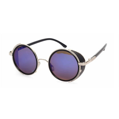 Retro Steampunk Round Sunglasses – Metal Shield Designer Eyewear for Men & Women | UV400 Mirror Lens Fashion Glasses