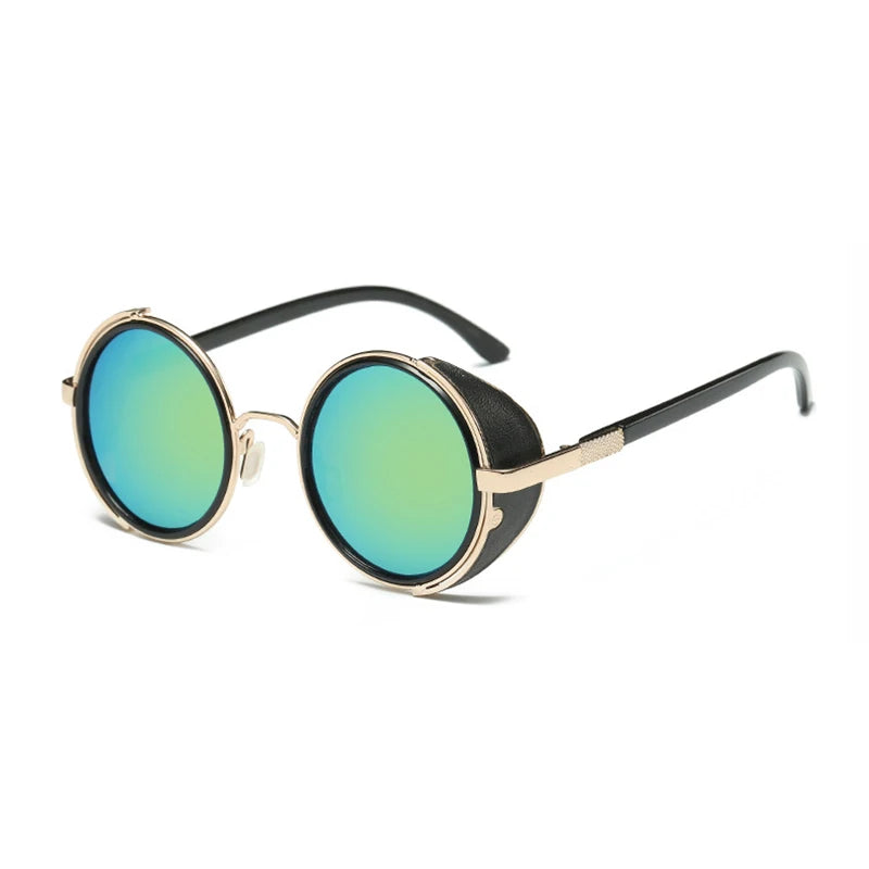 Retro Steampunk Round Sunglasses – Metal Shield Designer Eyewear for Men & Women | UV400 Mirror Lens Fashion Glasses